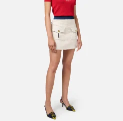 Gonne|Elisabetta Franchi Minigonna in tweed con tasche Burro/Navy