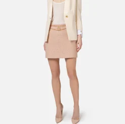 Gonne|Elisabetta Franchi Minigonna in tweed laminato con accessorio logo PeachRose