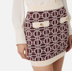 Gonne|Elisabetta Franchi Minigonna in viscosa jacquard con logo RougeNoir/Burro