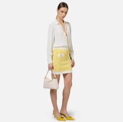 Gonne|Elisabetta Franchi Minigonna in viscosa jacquard con logo Mimosa/Avorio