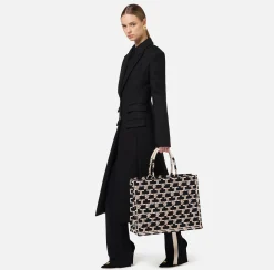 Borse A Mano|Elisabetta Franchi Monogram Tote Large Nero/Burro