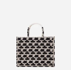 Borse A Mano|Elisabetta Franchi Monogram Tote Medium Nero/Burro