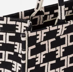 Borse A Mano|Elisabetta Franchi Monogram Tote Medium Nero/Burro