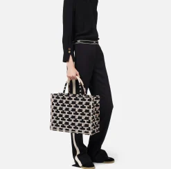 Borse A Mano|Elisabetta Franchi Monogram Tote Medium Nero/Burro