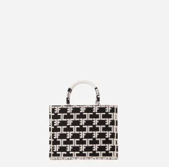Borse A Mano|Elisabetta Franchi Monogram Tote Small Nero/Burro