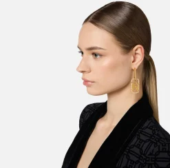 Bijoux|Elisabetta Franchi Orecchini ad anella in metallo dorato con charms logo OroGiallo