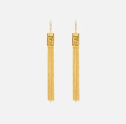 Bijoux|Elisabetta Franchi Orecchini ad anella in metallo dorato con nappe OroGiallo