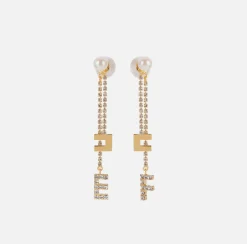 Bijoux|Elisabetta Franchi Orecchini con catena in strass crystal OroGiallo
