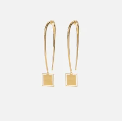 Bijoux|Elisabetta Franchi Orecchini in metallo con placca logo quadrata OroGiallo