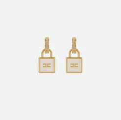 Bijoux|Elisabetta Franchi Orecchini in metallo con charm lucchetto OroGiallo/Avorio