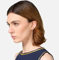 Bijoux|Elisabetta Franchi Orecchini logo in metallo dorato e strass OroGiallo