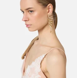 Bijoux|Elisabetta Franchi Orecchini logo in metallo dorato e strass design zig zag OroGiallo