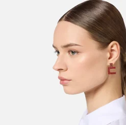 Bijoux|Elisabetta Franchi Orecchini logo in strass OroGiallo/RougeNoir