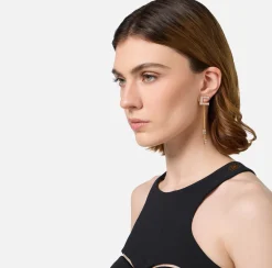 Bijoux|Elisabetta Franchi Orecchini logo in strass con pendenti OroGiallo