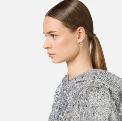 Bijoux|Elisabetta Franchi Orecchini outline logo in strass Silver/Crystal