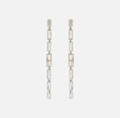 Bijoux|Elisabetta Franchi Orecchini pendenti con cristalli rettangolari Silver/Crystal