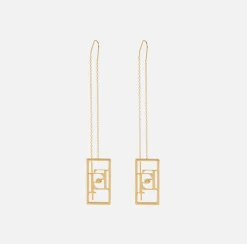 Bijoux|Elisabetta Franchi Orecchini pendenti in metallo con logo rettangolare OroGiallo