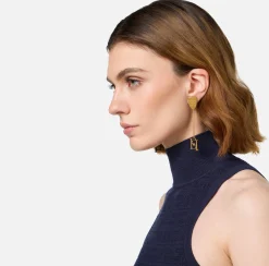 Bijoux|Elisabetta Franchi Orecchini pendenti in metallo con stemma logo OroGiallo