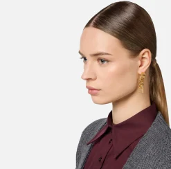 Bijoux|Elisabetta Franchi Orecchini pendenti in metallo con groumette zigrinata OroGiallo