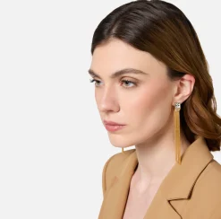 Bijoux|Elisabetta Franchi Orecchini pendenti in metallo con placca logo smaltata OroGiallo/Avorio