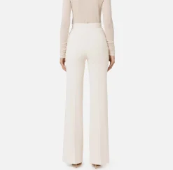 Pantaloni E Shorts|Elisabetta Franchi Pantalone a palazzo in crêpe stretch con cintura Burro