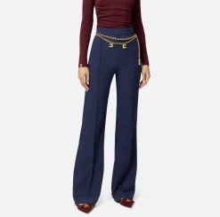 Pantaloni E Shorts|Elisabetta Franchi Pantalone a palazzo in crêpe stretch con cintura Navy