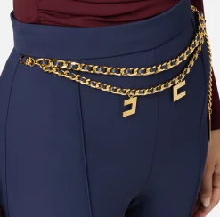 Pantaloni E Shorts|Elisabetta Franchi Pantalone a palazzo in crêpe stretch con cintura Navy