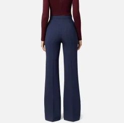 Pantaloni E Shorts|Elisabetta Franchi Pantalone a palazzo in crêpe stretch con cintura Navy