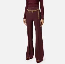 Pantaloni E Shorts|Elisabetta Franchi Pantalone a palazzo in crêpe stretch con cintura RougeNoir