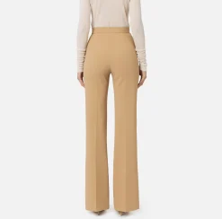 Pantaloni E Shorts|Elisabetta Franchi Pantalone a palazzo in crêpe stretch con cintura Camel