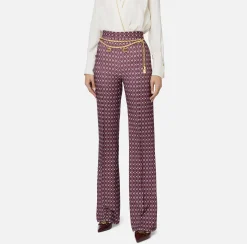 Tailleur|Pantaloni E Shorts|Elisabetta Franchi Pantalone a palazzo in crêpe stampa rombo con catena RougeNoir/Burro