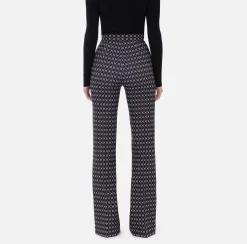 Tailleur|Pantaloni E Shorts|Elisabetta Franchi Pantalone a palazzo in crêpe stampa rombo con catena Nero/Burro