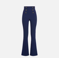 Pantaloni E Shorts|Elisabetta Franchi Pantalone a zampa in crêpe con fascione in raso Navy