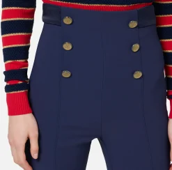 Pantaloni E Shorts|Elisabetta Franchi Pantalone a zampa in crêpe con fascione in raso Navy