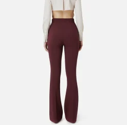 Pantaloni E Shorts|Elisabetta Franchi Pantalone a zampa in crêpe con fascione in raso RougeNoir