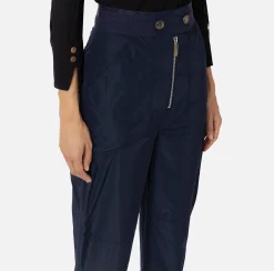 Pantaloni E Shorts|Elisabetta Franchi Pantalone boyfriend in nylon tecnico con elastico logato Navy