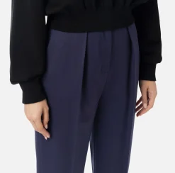 Tailleur|Pantaloni E Shorts|Elisabetta Franchi Pantalone con pinces in fresco di lana Navy