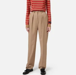 Tailleur|Pantaloni E Shorts|Elisabetta Franchi Pantalone con pinces in fresco di lana Camel