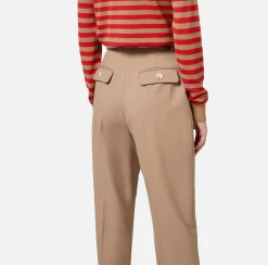 Tailleur|Pantaloni E Shorts|Elisabetta Franchi Pantalone con pinces in fresco di lana Camel