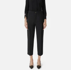 Pantaloni E Shorts|Elisabetta Franchi Pantalone cropped in crêpe con pinces Nero