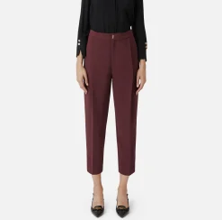 Pantaloni E Shorts|Elisabetta Franchi Pantalone cropped in crêpe con pinces RougeNoir