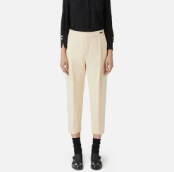 Pantaloni E Shorts|Elisabetta Franchi Pantalone cropped in fresco di lana stretch con pinces Crema