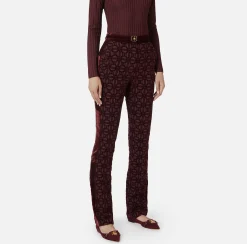 Tailleur|Pantaloni E Shorts|Elisabetta Franchi Pantalone dritto in crêpe flock con cintura RougeNoir