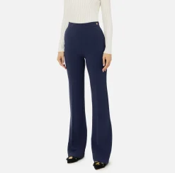 Tailleur|Pantaloni E Shorts|Elisabetta Franchi Pantalone dritto in crêpe stretch con rivetto logo Navy