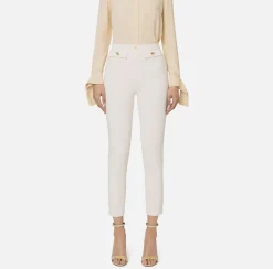 Tailleur|Pantaloni E Shorts|Elisabetta Franchi Pantalone dritto in crêpe stretch con rivetto logo Burro