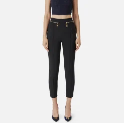 Tailleur|Pantaloni E Shorts|Elisabetta Franchi Pantalone dritto in crêpe con zip Nero