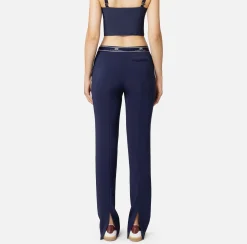 Pantaloni E Shorts|Elisabetta Franchi Pantalone dritto in crêpe con banda laterale Navy