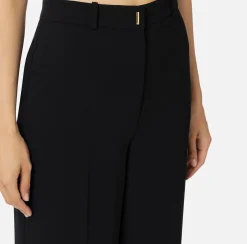 Pantaloni E Shorts|Elisabetta Franchi Pantalone dritto in crêpe fermo con placca logo Nero