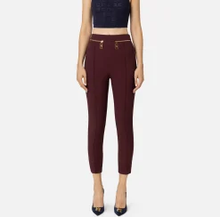 Tailleur|Pantaloni E Shorts|Elisabetta Franchi Pantalone dritto in crêpe con zip RougeNoir