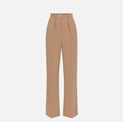 Pantaloni E Shorts|Elisabetta Franchi Pantalone dritto in crêpe fermo con rivetto stemma Camel
